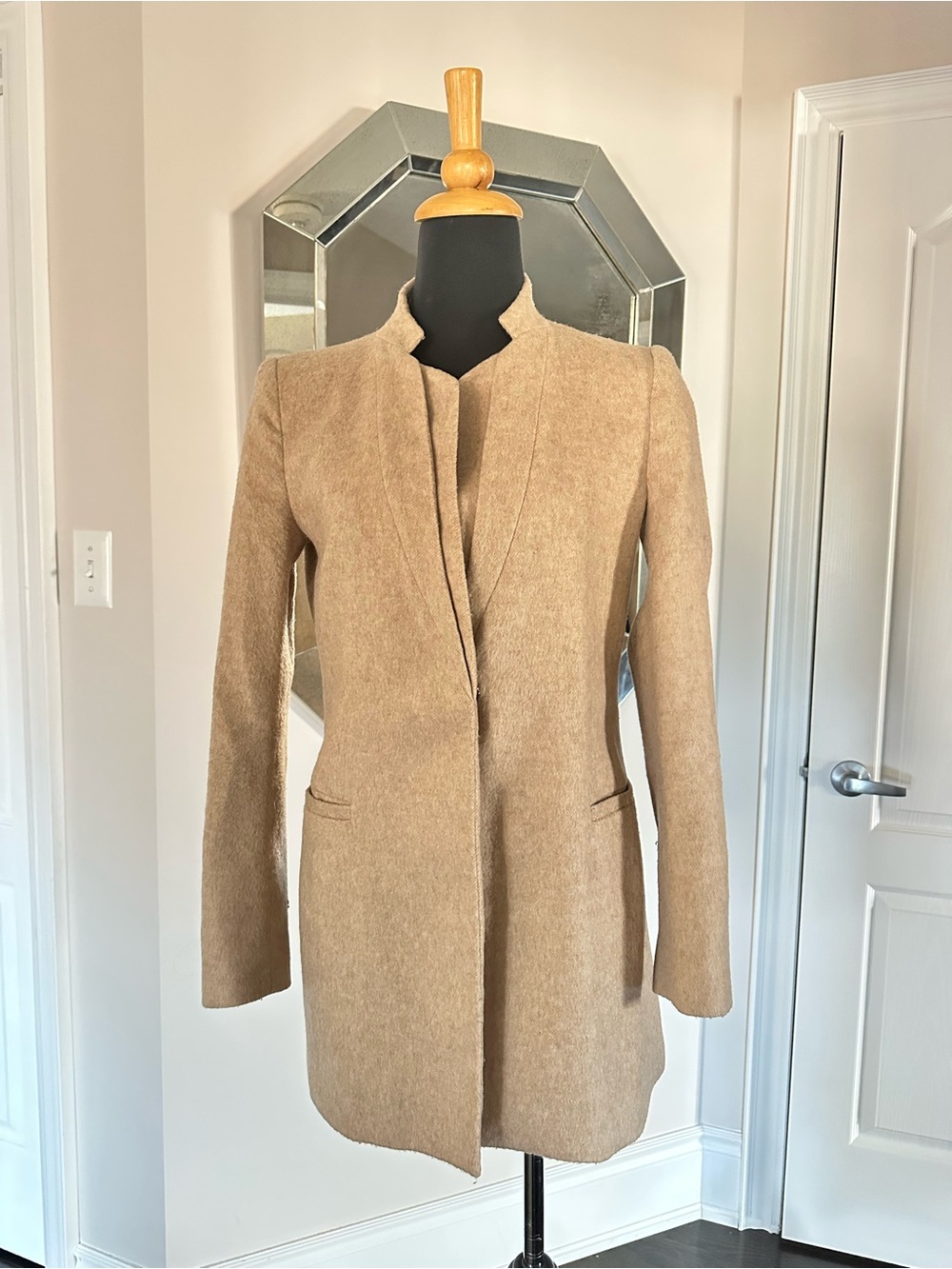 Zara Camel Stand-Neck Wool-Blend Coat